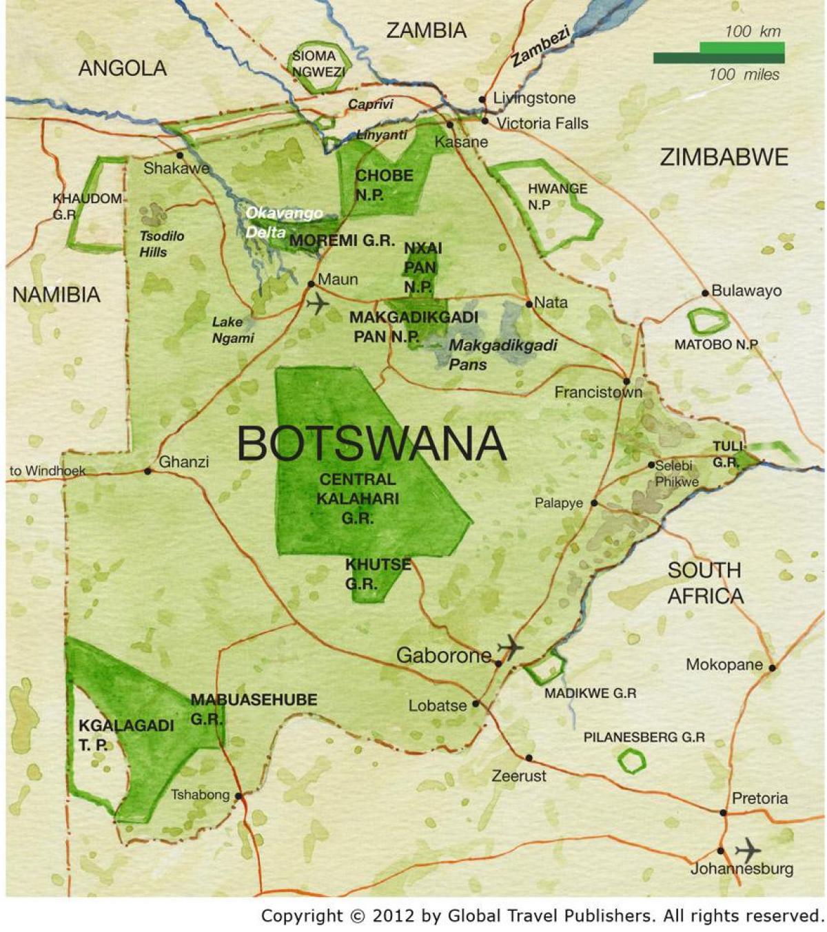 mapa Botswana game erreserbak
