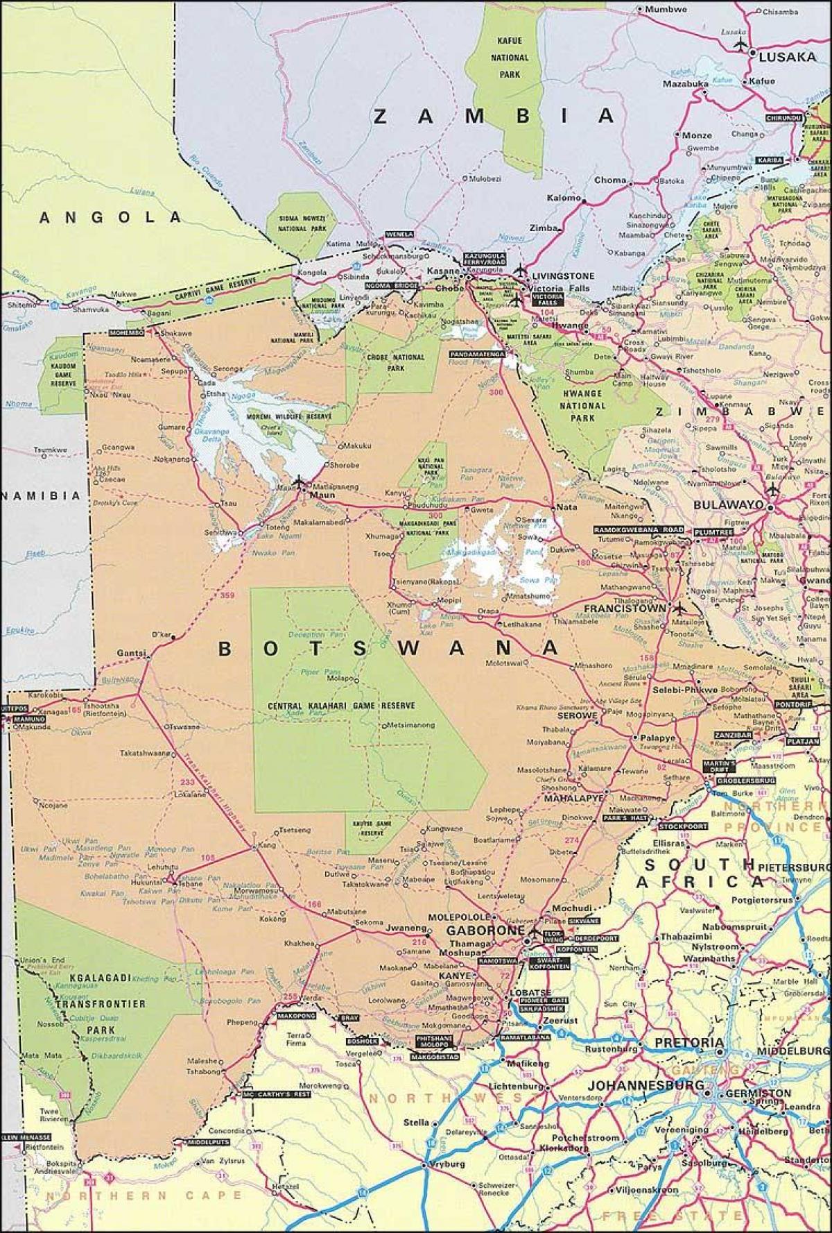 mapa Botswana mapa distantziak