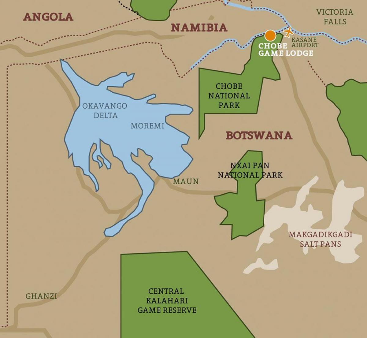 mapa Botswana mapa parke nazionala
