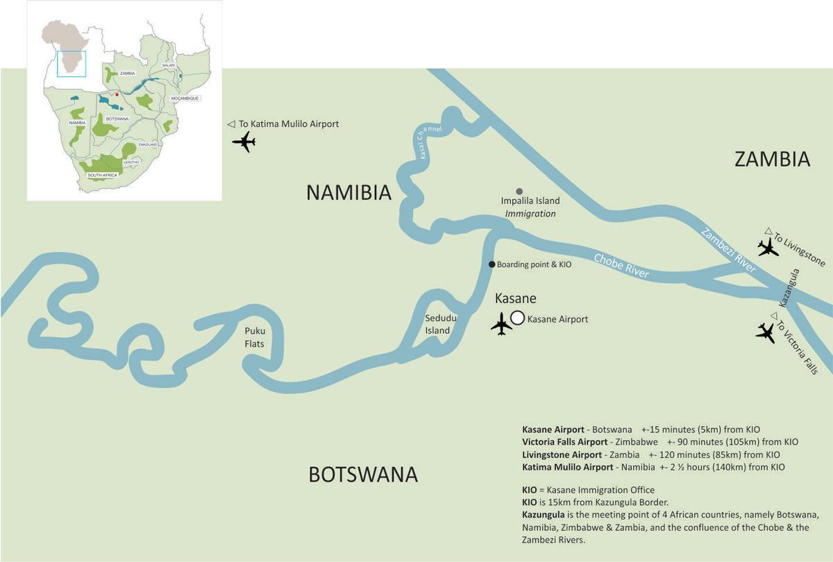 mapa kasane Botswana