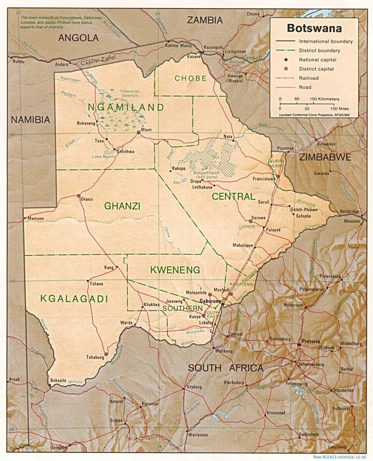 mapa Botswana erakutsiz eta herriak