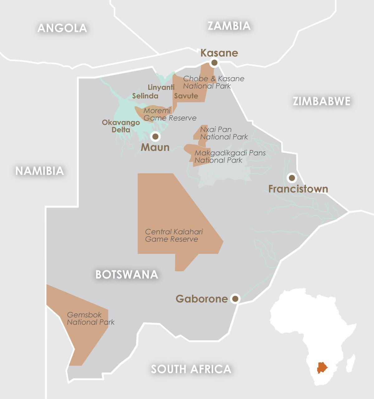mapa maun Botswana